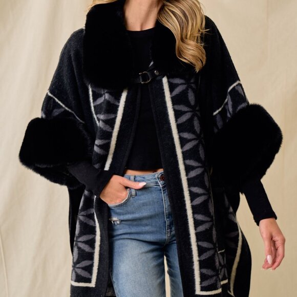 new ON BLUE PONCHO JACKET WRAP beige Aztec tribal western BOHO SM-XXL UNIQUE - Picture 1 of 16